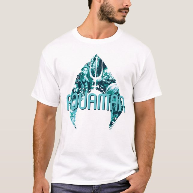 Camiseta Aquaman | Orin, Mera, Orm Y Manta Negra En Símbolo (Anverso)