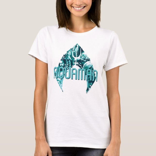 Camiseta Aquaman | Orin, Mera, Orm Y Manta Negra En Símbolo (Anverso)