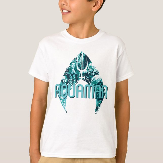 Camiseta Aquaman | Orin, Mera, Orm Y Manta Negra En Símbolo (Anverso)