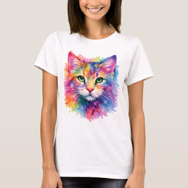 Camiseta Aquarell Katze T-Shirt - Bunt (Anverso)