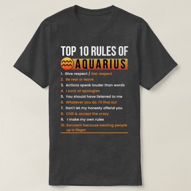 Camiseta Aquarius 10 Rasgos Razones Hechos Horóscopo Zodiac (Diseño del anverso)