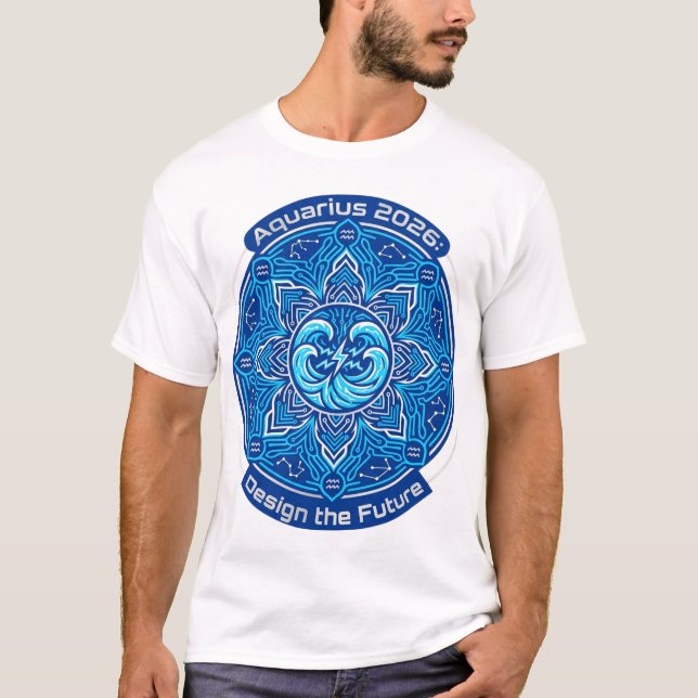 Camiseta Aquarius 2026 Zodiac Mandala | Futuristic Astrolog (Anverso)