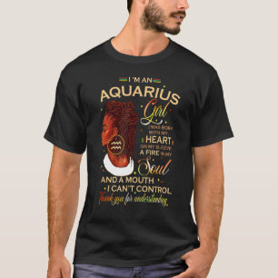 Camiseta Aquarius Chica Afro Locs Chica Zodiac Rótulos Cump