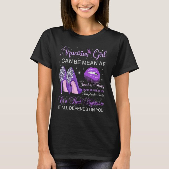 Camiseta Aquarius Chica Cumpleaños Morado de tacones altos  (Anverso)