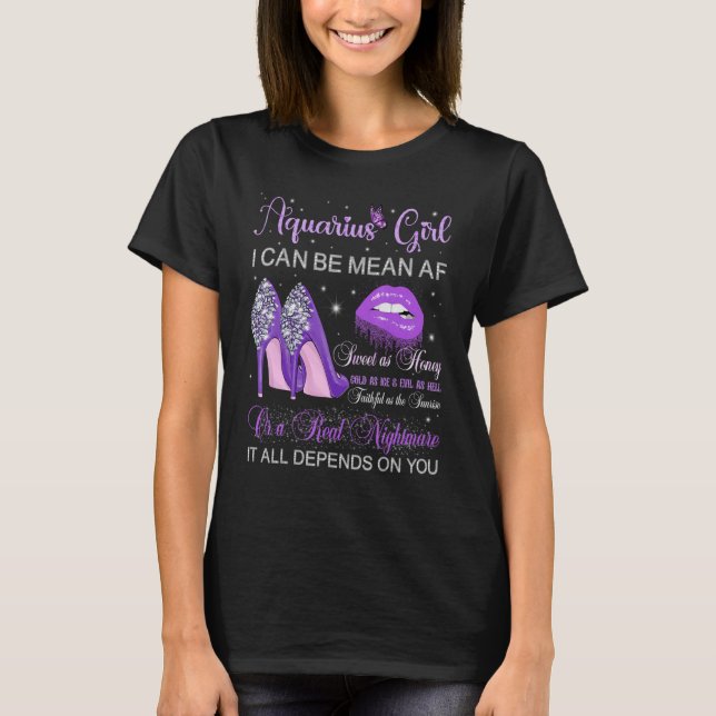 Camiseta Aquarius Chica Cumpleaños Morado de tacones altos  (Anverso)