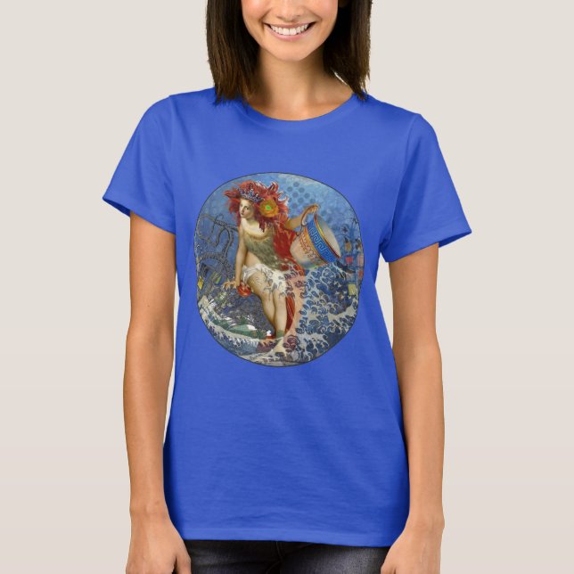 Camiseta Aquarius Mermaid Arte Gótico Azul (Anverso)