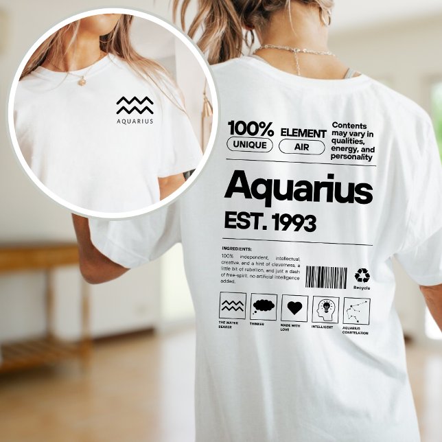 Camiseta Aquarius Personalizado Zodiac Astrología Cumpleaño (Subido por el creador)