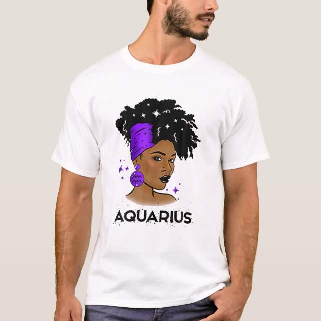 Camiseta Aquarius Queen Afro Melanin Chica Regalo de cumple (Anverso)