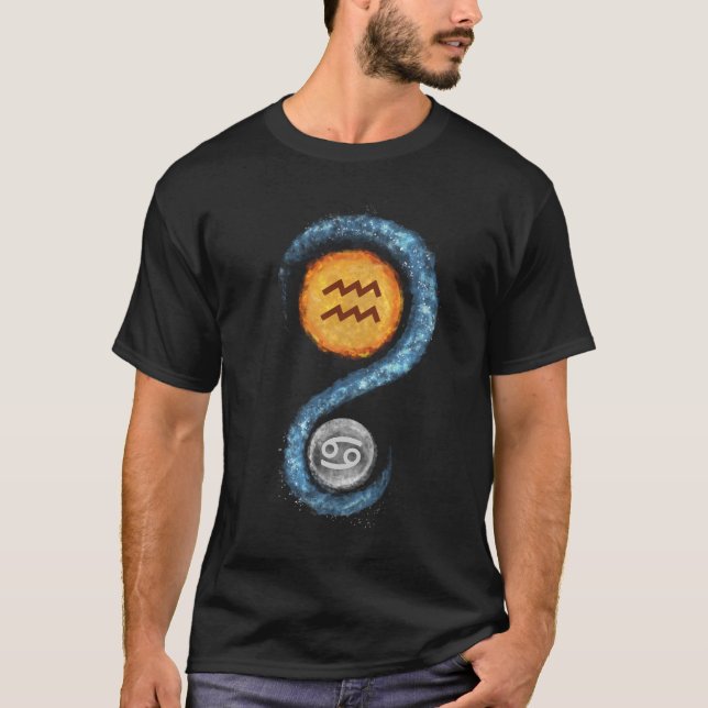 Camiseta Aquarius Sun Cancer Moon Zodiac Rótulo (Anverso)