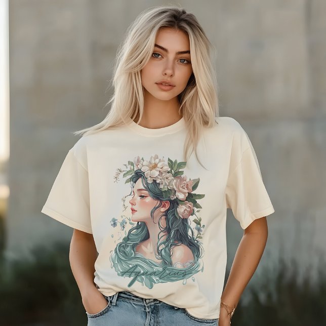 Camiseta Aquarius Zodiac, mujer floral, amantes botánicos (Subido por el creador)