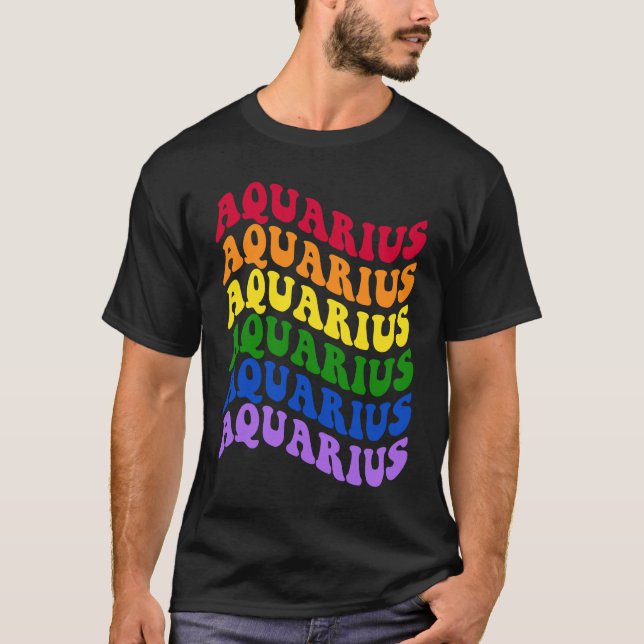 Camiseta Aquarius Zodiac Sign LGBT Gay Pride LGBTQ Rainbow  (Anverso)