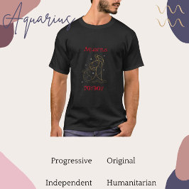Camiseta Aquarius Zodiac Typography Gold Red Graphic Guay