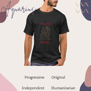 Camiseta Aquarius Zodiac Typography Gold Red Graphic Guay