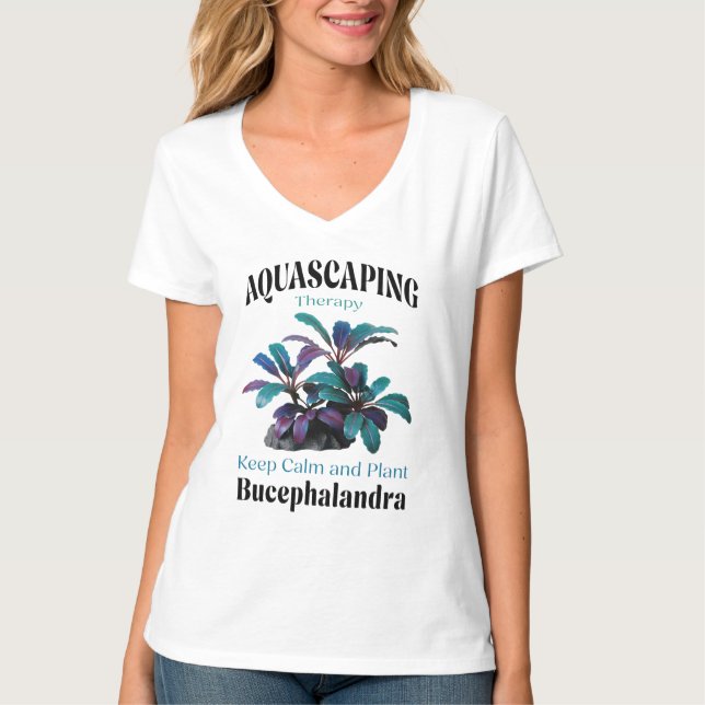 Camiseta Aquascaping Therapy – Keep Calm and Plant Bucephal (Anverso)