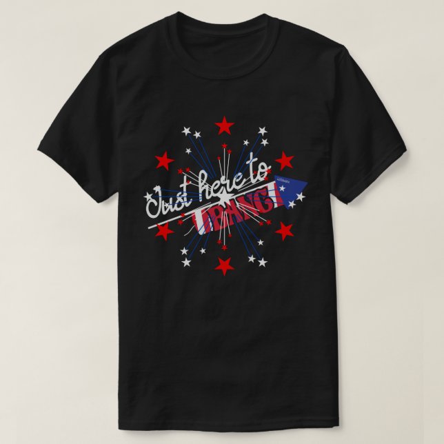Camiseta AQUÍ A BANG graciosos fuegos artificiales del 4 de (Diseño del anverso)