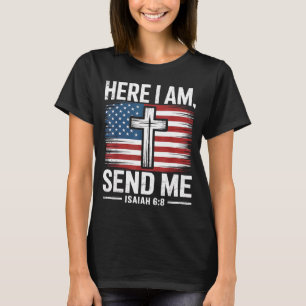 Camiseta Aquí estoy envíame Isaías 6_8 Bandera cristiana de