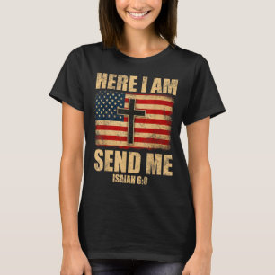 Camiseta Aquí estoy envíame Isaías 6_8 Cruz de la bandera a