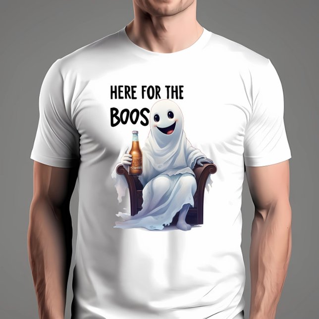 Camiseta Aquí Para La Halloween De Los Boos (Funny Halloween shirt on male model)