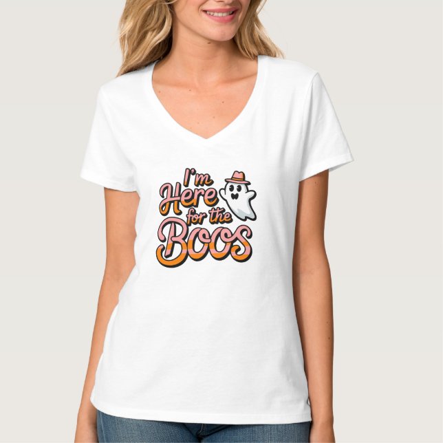 Camiseta Aquí para los Boos - Diseño fantasma de Halloween (Anverso)