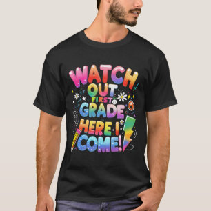 Camiseta Aquí vengo 1er grado T-rex lindo cuidado primer G