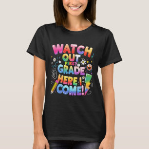 Camiseta Aquí vengo 1er grado T-rex Lindo Cuidado Primero G
