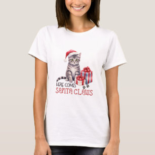Camiseta Aquí viene el gato de Santa Clawes