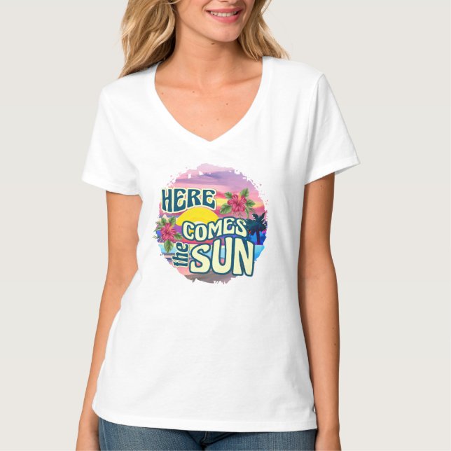 Camiseta Aquí viene el Sun Retro Tropical Hawaiian Beach (Anverso)