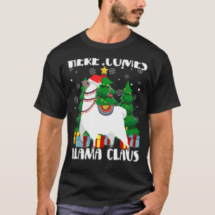 Camiseta Aquí viene Llama Claus árbol de Navidad Llama Navi