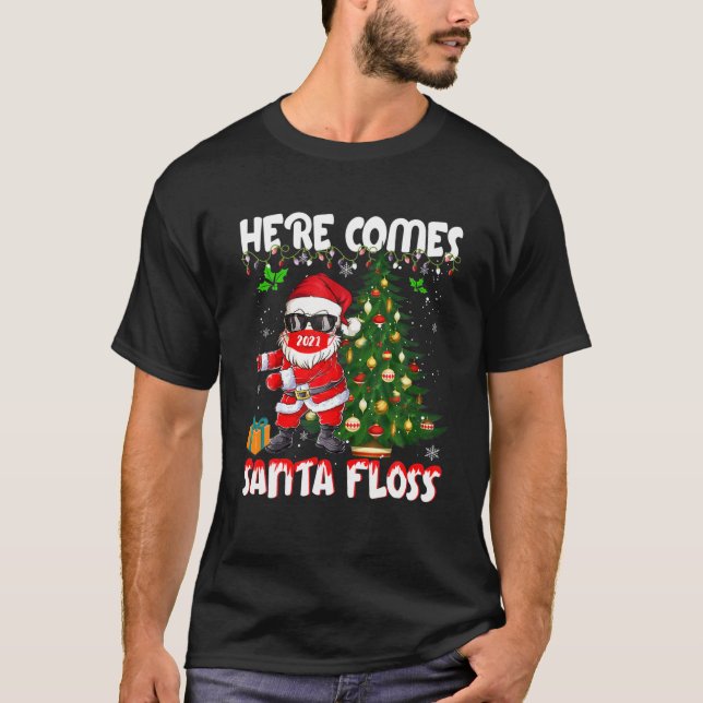 Camiseta Aquí viene Santa Claus Floss Lights Tree Dance Flo (Anverso)