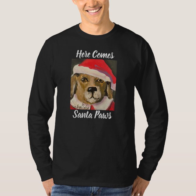 Camiseta Aquí viene Santa Paws divertido Santa Dog Tee (Anverso)