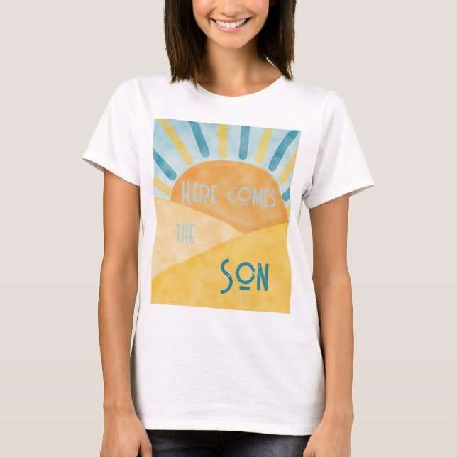 Camiseta Aquí viene Son Sunshine Blue Ray Boy Baby Shower (Anverso)