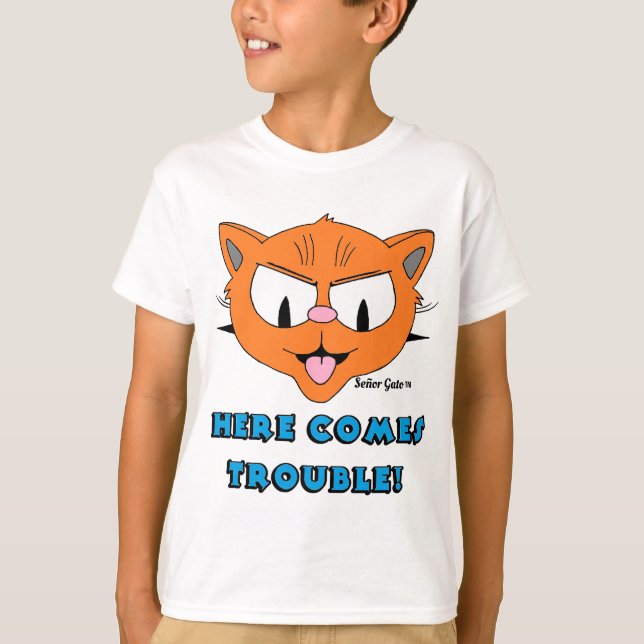 Camiseta "¡AQUÍ VIENEN LOS PROBLEMAS!" Niños graciosos del  (Anverso)