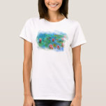 Camiseta ** AR23 Monet Lily Pads Pond Cherub Angel T-Shirt<br><div class="desc">Monet clásico de CORTA MANGA de las mujeres blancas y estanque de nenúfares. El Monet Lilies / Lotus es de color rosa turquesa. Si miran de cerca, hay un cuadro arriba con ángeles de cherub. Elegante y Enérgicamente Mejorado Diseño de Vintage Feminiano Romántico Ephemera Floral Artístico Único Creativo Moderno y...</div>
