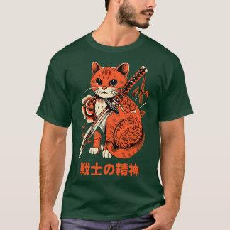 Camiseta Ar asético Ninja Cat Samurai japonés