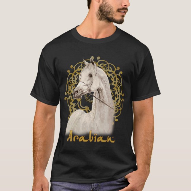 Camiseta árabe gris de la oscuridad del caballo (Anverso)