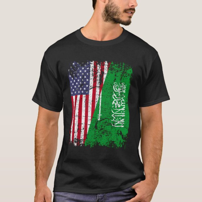 Camiseta Arabia Saudita construye su medio bandera estadoun (Anverso)