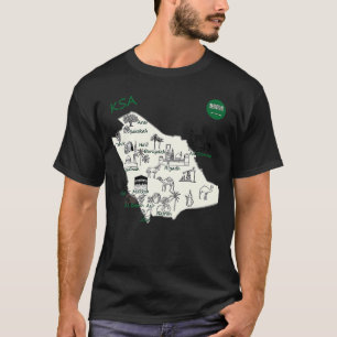 Camiseta Arabia Saudita Mapa mano pintó ciudades de atracci