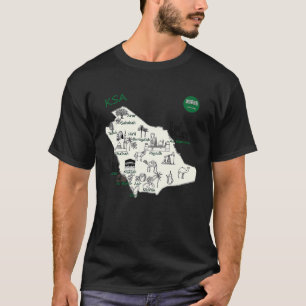 Camiseta Arabia Saudita Mapa mano pintó ciudades de atracci