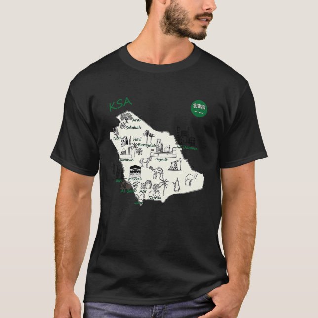 Camiseta Arabia Saudita Mapa mano pintó ciudades de atracci (Anverso)