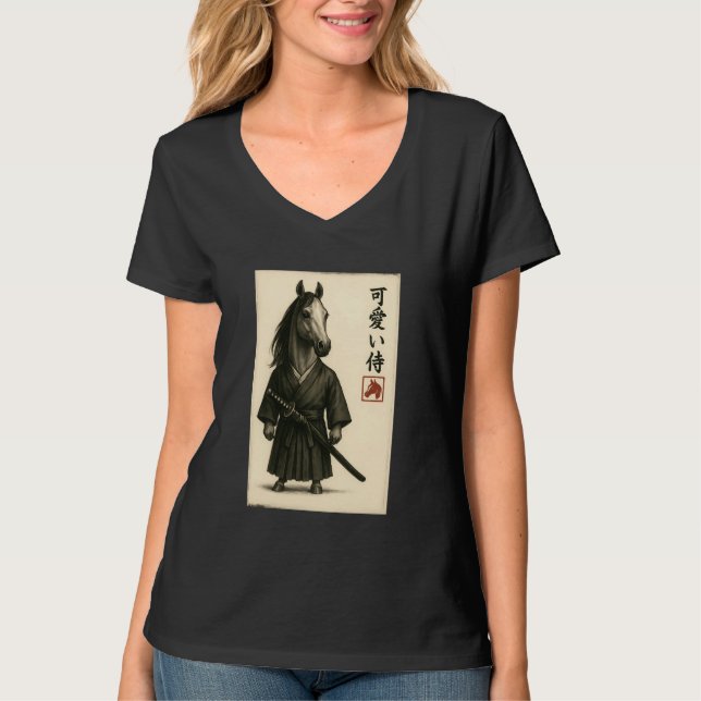 Camiseta Arabian Horse Samurai Ink Art Sumi-e Style Novelty (Anverso)