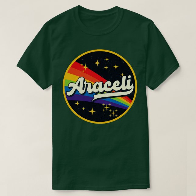 Camiseta Araceli Arcoiris en estilo vintage espacial (Diseño del anverso)