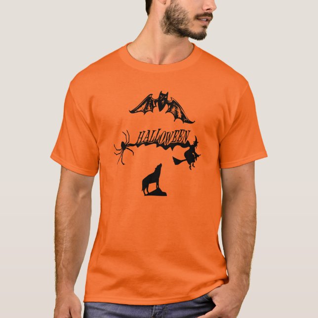 Camiseta Araña asusta bruja de lobo en una habitación Hallo (Anverso)