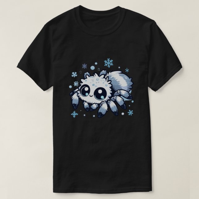 Camiseta Araña blanca saltante en copos de nieve (Diseño del anverso)