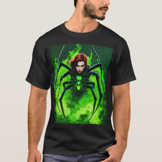Camiseta Araña de viuda negra con humo verde neón alrededor
