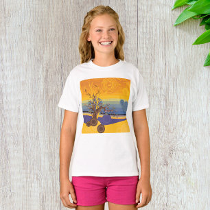 Camiseta Árbol abstracto de flor de cerezo Zen arte atardec