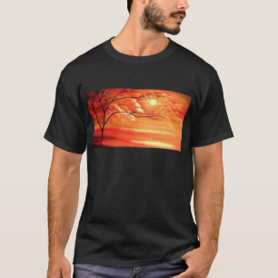 Camiseta Árbol abstracto y atardecer rojo