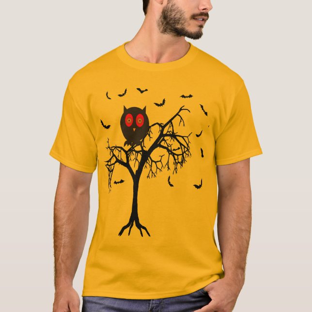 Camiseta Árbol asustado con Halloween búho (Anverso)