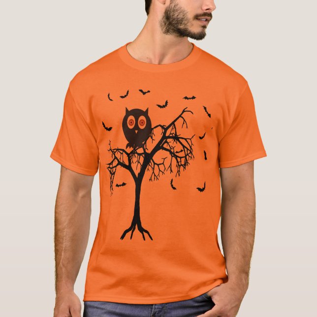 Camiseta Árbol asustado con Halloween búho (Anverso)