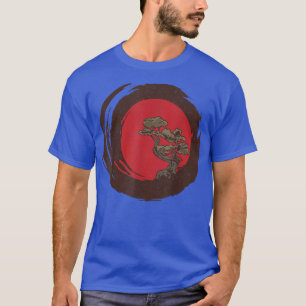 Camiseta Árbol Bonsai, bandera japonesa, puesta de sol roja