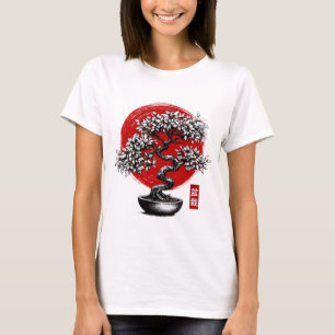 Camiseta Árbol Bonsai Japonés Círculo Enso Rojo Estética Ze